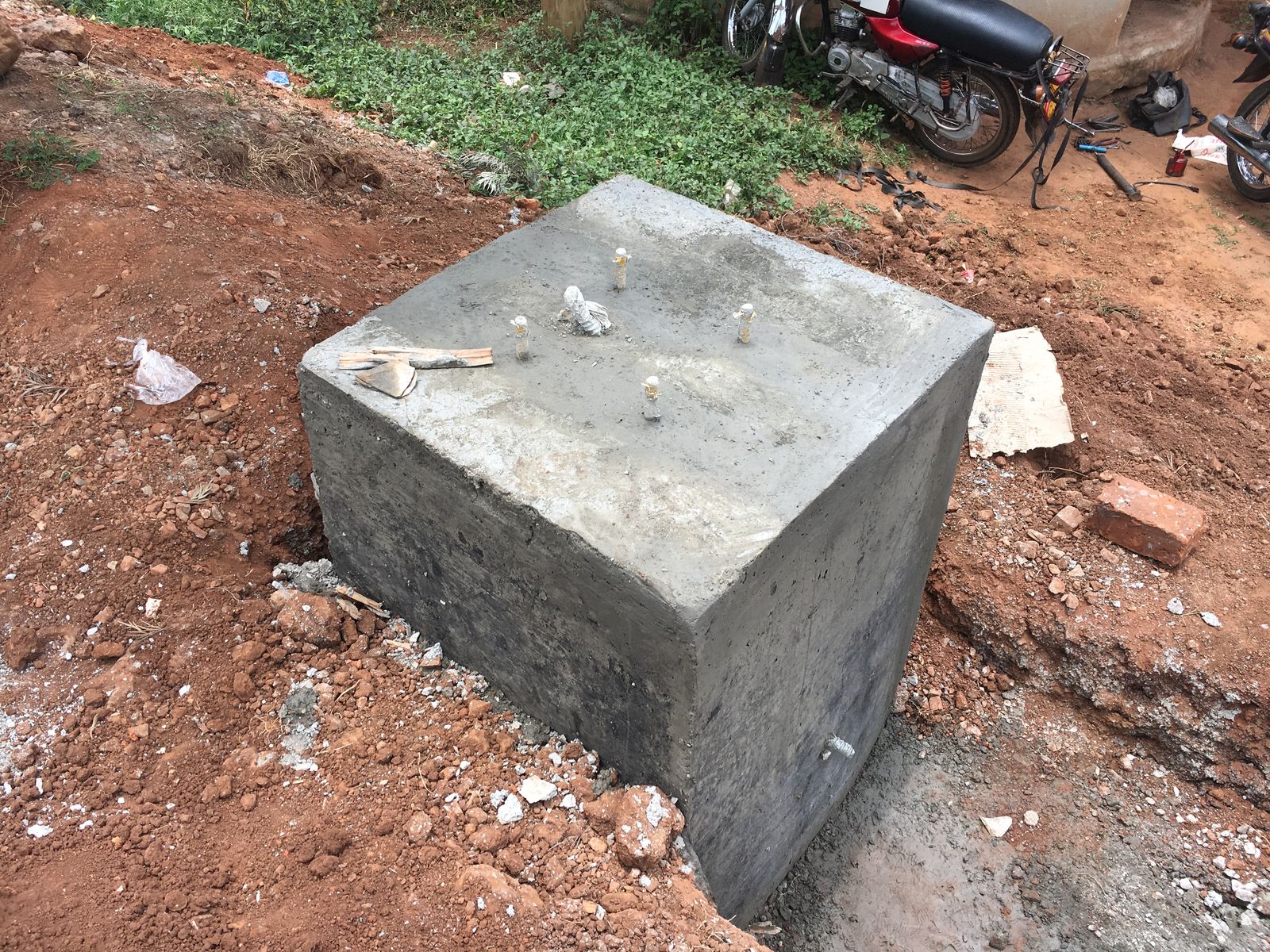 Foundation after casting, anchor bolts in place