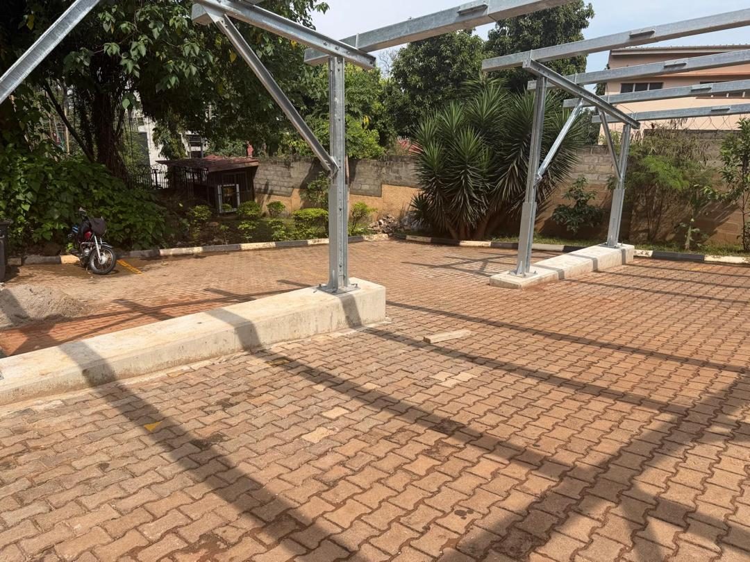 Completed concrete foundations carrying the galvanised steel columns